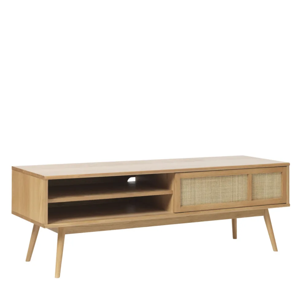 KIYO Meuble tv 2 portes en bois et cannage L150cm