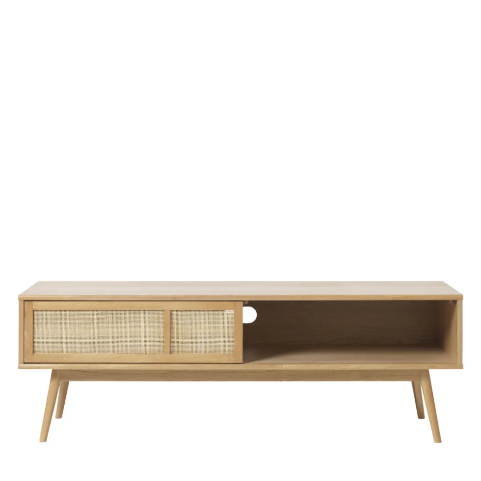 KIYO Meuble tv 2 portes en bois et cannage L150cm