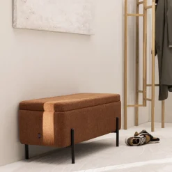 KOS Banc coffre en tissu et métal L100cm