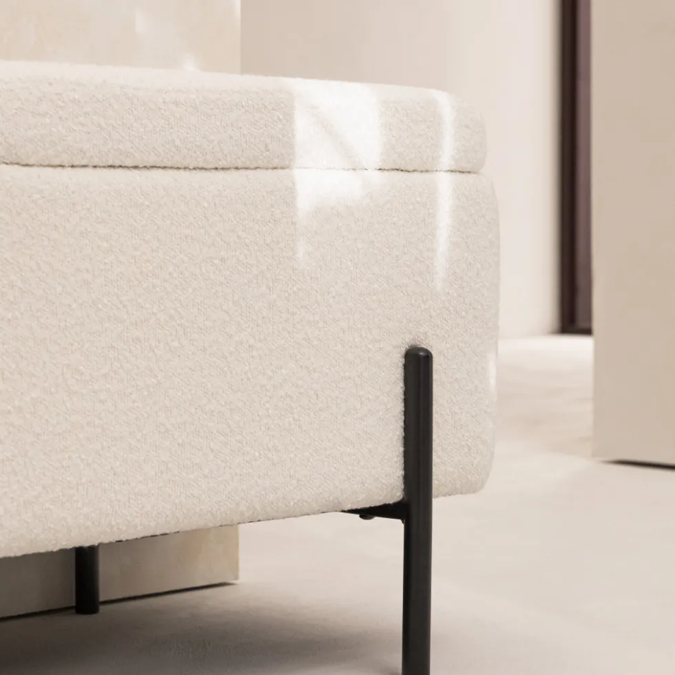 KOS Banc coffre en tissu bouclette et métal L100cm