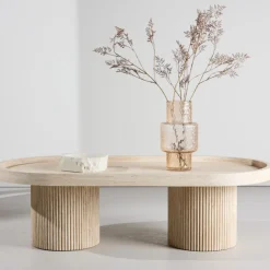 KRILLE Table basse ovale effet travertin 120x60cm