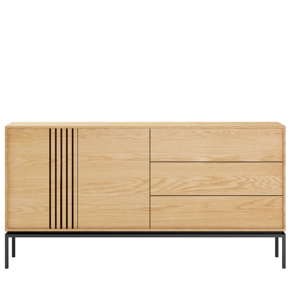 KROKOM Buffet 2 portes 3 tiroirs en bois et métal L180cm