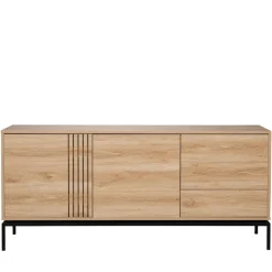 KROKOM Buffet 2 portes 3 tiroirs en bois et métal L180cm