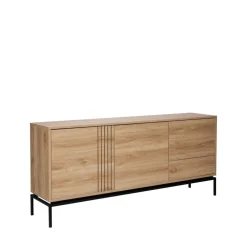 KROKOM Buffet 2 portes 3 tiroirs en bois et métal L180cm