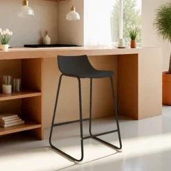 LAMER Lot de 4 chaises de bar en plastique et métal H66cm