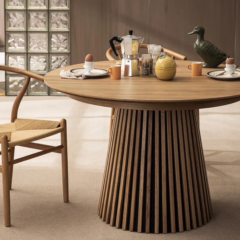 LEA Table à manger extensible 4 à 8 personnes en bois ø120-200x120cm