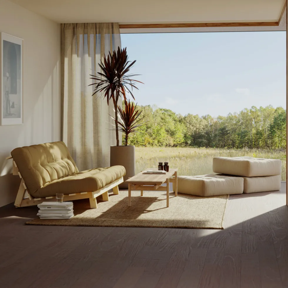 LEAN Canapé convertible en bois naturel et tissu