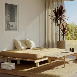 LEAN Canapé convertible en bois naturel et tissu