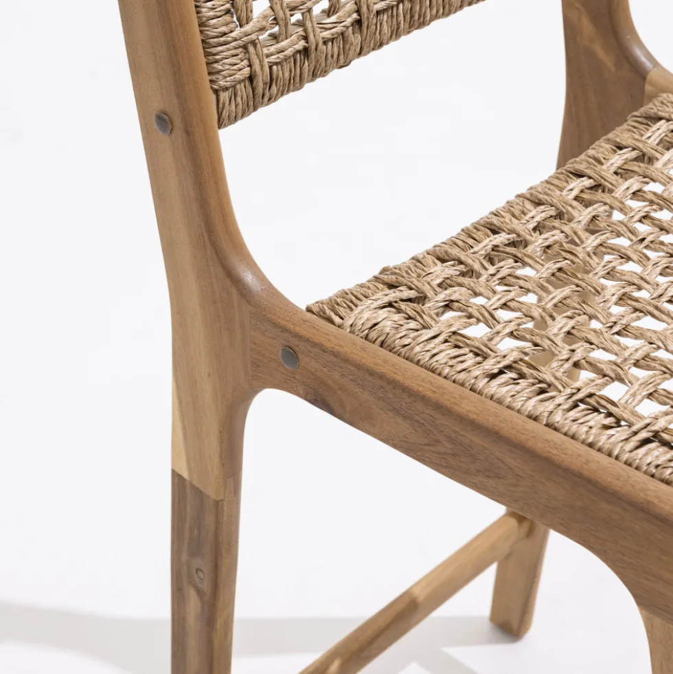 LEXIA Lot de 2 tabourets de bar intérieur/extérieur en bois d'acacia et résine tressée H76cm