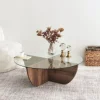LILA Table basse ronde en verre trempé et bois ø90cm