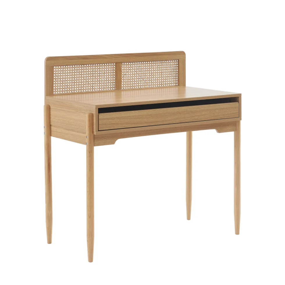 LILOU Bureau enfant 1 tiroir en bois et cannage H95cm