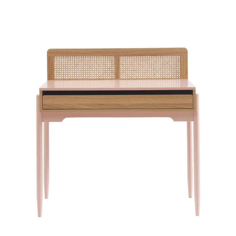 LILOU Bureau enfant 1 tiroir en bois et cannage H95cm