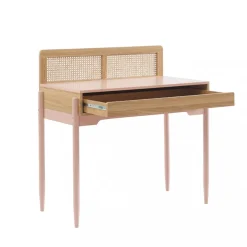 LILOU Bureau enfant 1 tiroir en bois et cannage H95cm