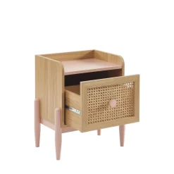 LILOU Table de chevet enfant 1 tiroir en bois et cannage
