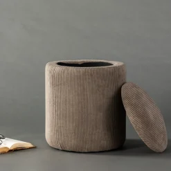 LIMPEN Pouf coffre rond en velours côtelé ø32cm