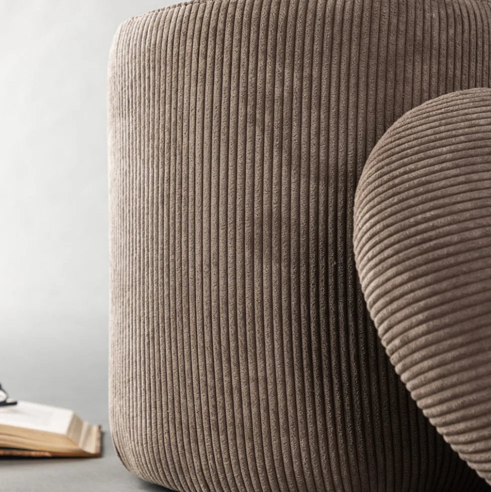 LIMPEN Pouf coffre rond en velours côtelé ø32cm
