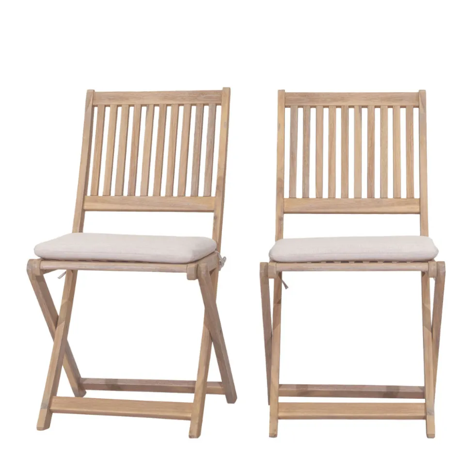 LINA Lot de 2 chaises pliantes de jardin en bois