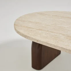 LIPALI Table basse en effet travertin et bois 100x60cm