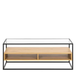 LUMA Meuble TV en verre, bois et métal L120cm