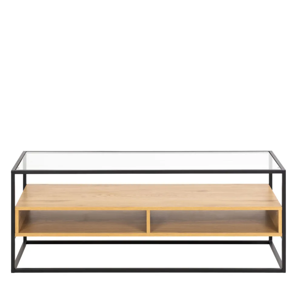 LUMA Meuble TV en verre, bois et métal L120cm