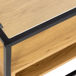 LUMA Meuble TV en verre, bois et métal L120cm