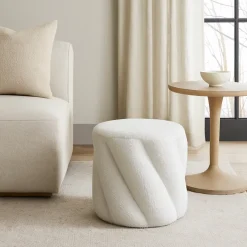 MALLOW Pouf rond en tissu bouclette ø37cm