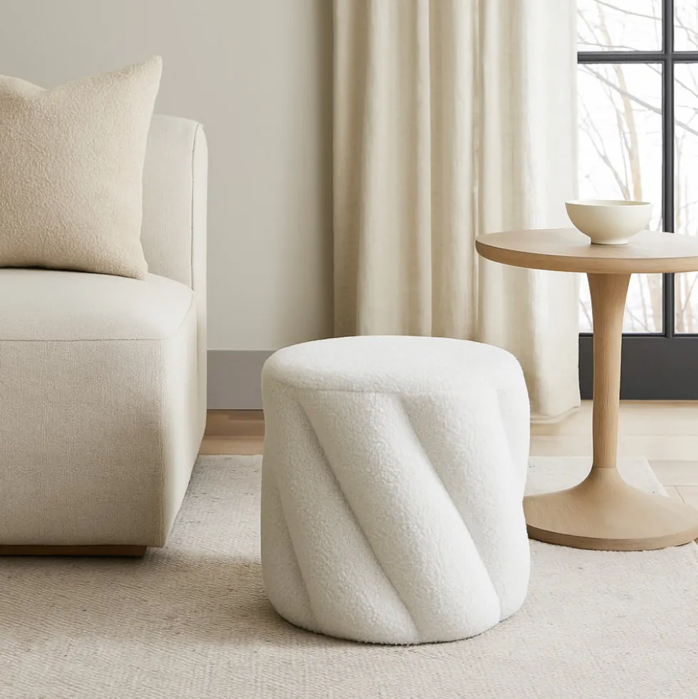 MALLOW Pouf rond en tissu bouclette ø37cm