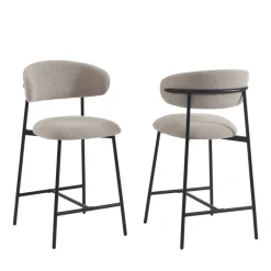MANEL Lot de 2 tabourets de bar en tissu et métal H66cm