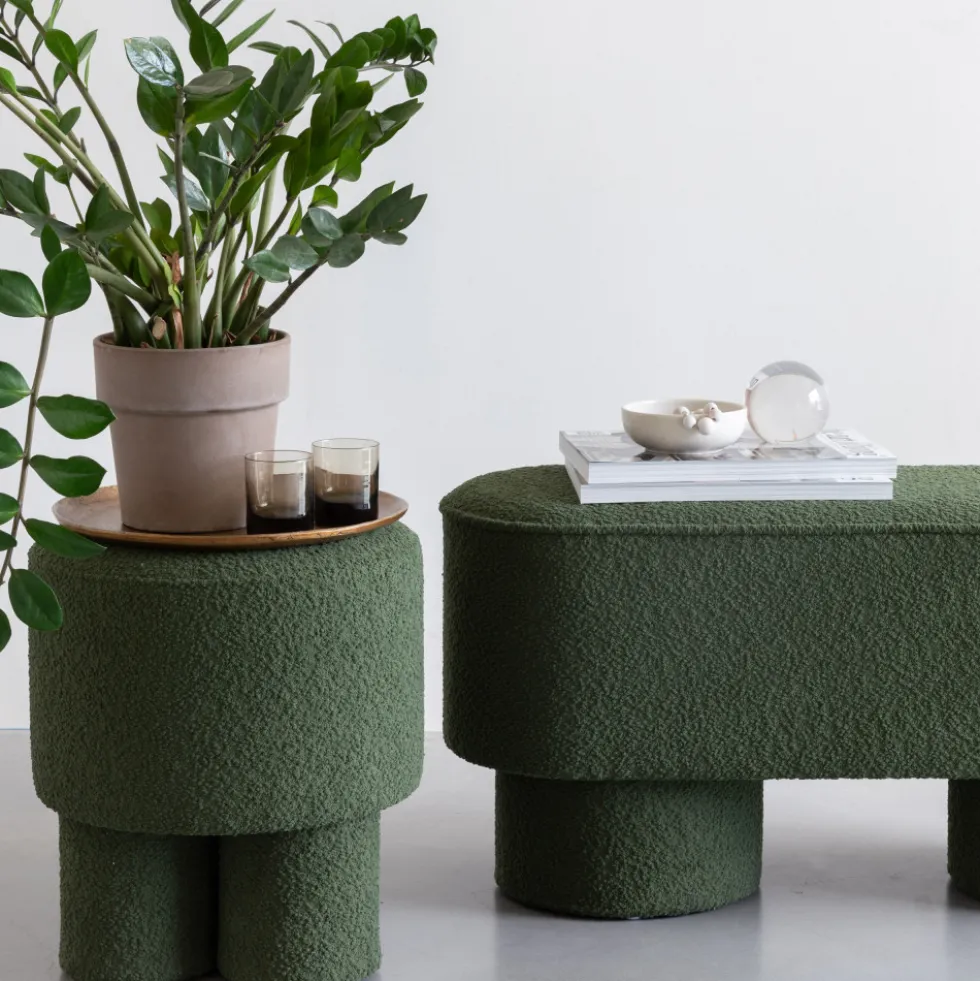 MARCOS Tabouret rond en tissu bouclette ø40cm