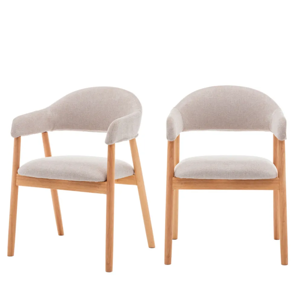 MARINA Lot de 2 fauteuils de table en tissu et bois