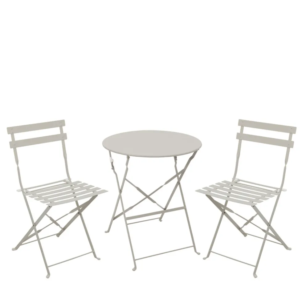 MARSEILLE Ensemble table de jardin pliante ronde bistrot et 2 chaises en métal