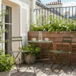 MARSEILLE Ensemble table de jardin pliante ronde bistrot et 2 chaises en métal