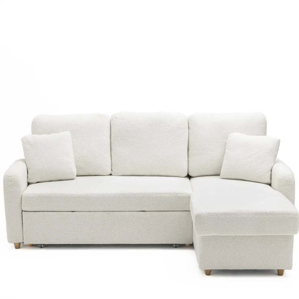 MATERA Canapé d'angle réversible convertible 3 places en tissu bouclette avec coffre