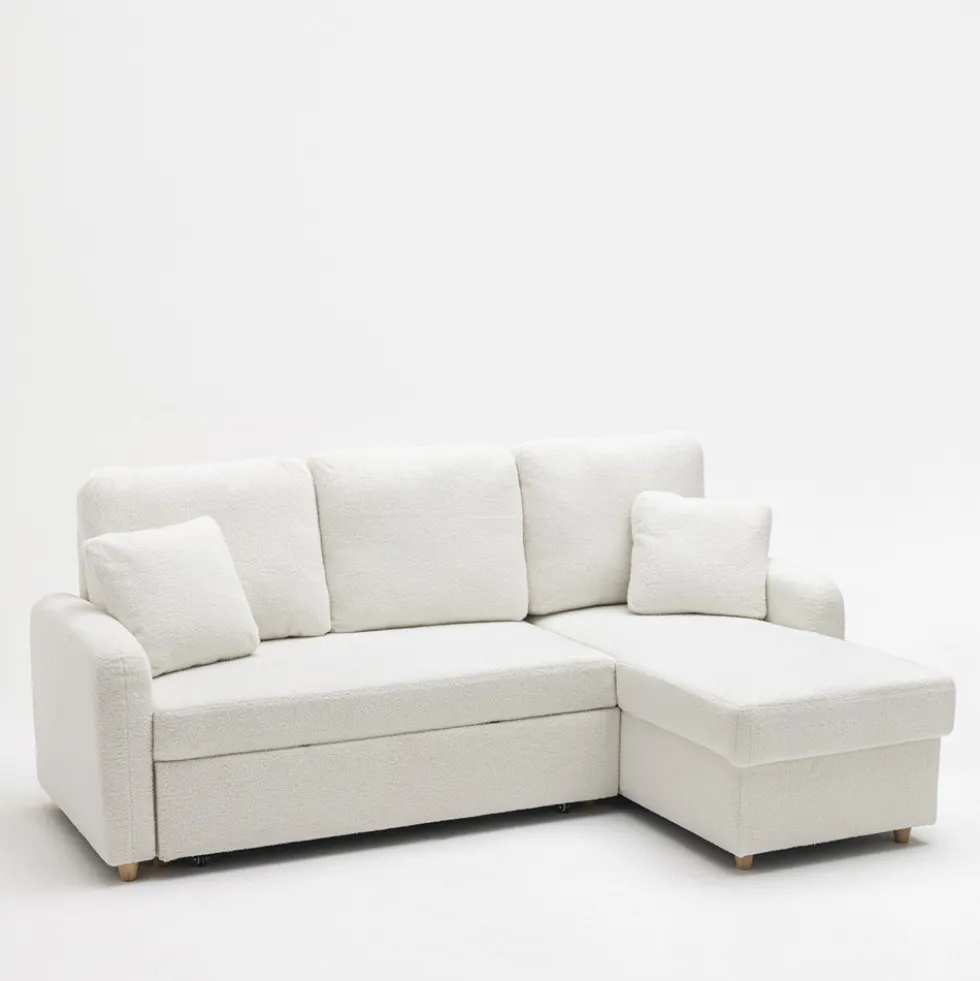 MATERA Canapé d'angle réversible convertible 3 places en tissu bouclette avec coffre