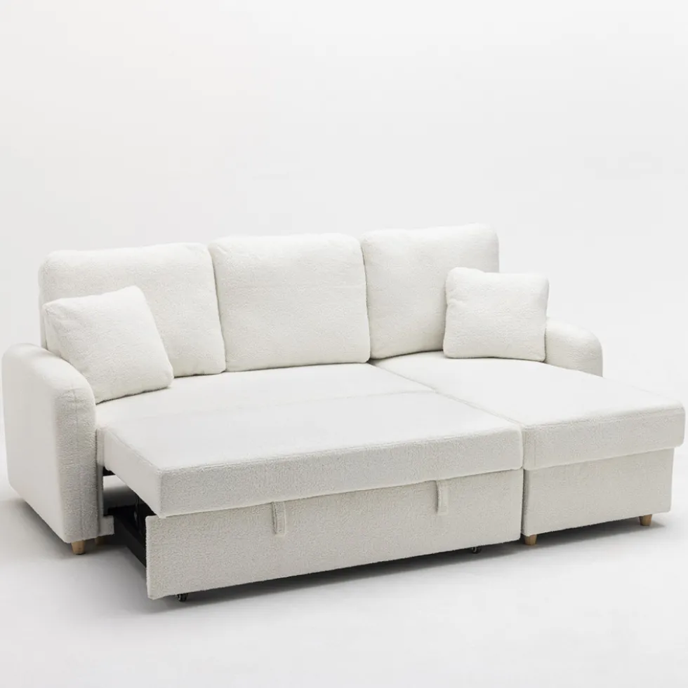 MATERA Canapé d'angle réversible convertible 3 places en tissu bouclette avec coffre