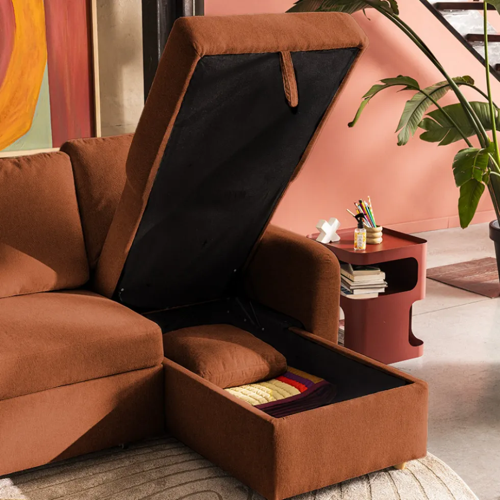 MATERA Canapé d'angle réversible convertible 3 places en tissu avec coffre