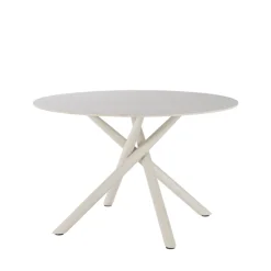 MATTHEO Table à manger 4 personnes ronde effet travertin et métal ø120cm