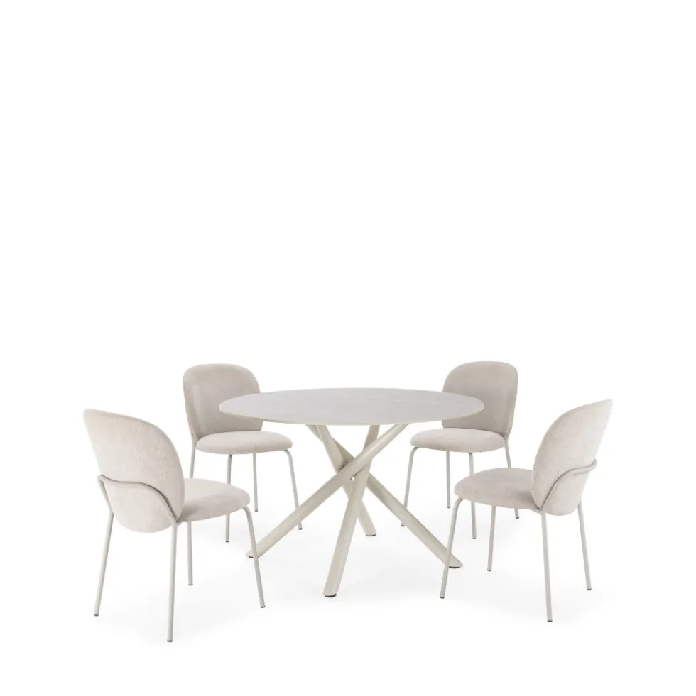 MATTHEO Table à manger 4 personnes ronde effet travertin et métal ø120cm