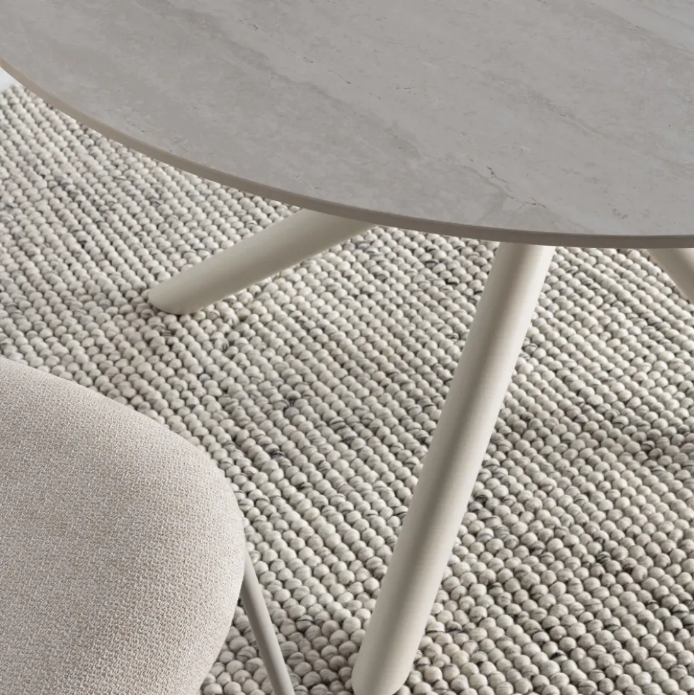 MATTHEO Table à manger 4 personnes ronde effet travertin et métal ø120cm