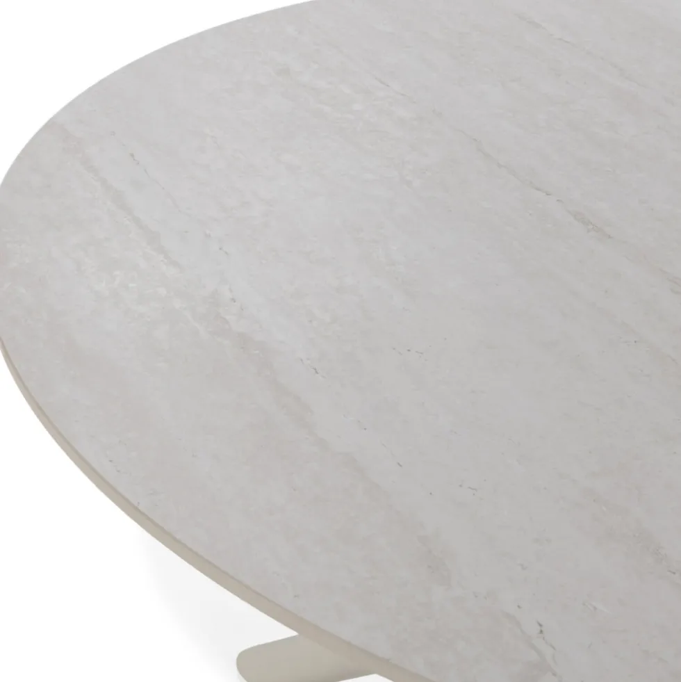 MATTHEO Table à manger 4 personnes ronde effet travertin et métal ø120cm
