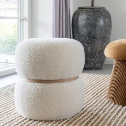 MILFORD Pouf rond en tissu bouclette ø38cm