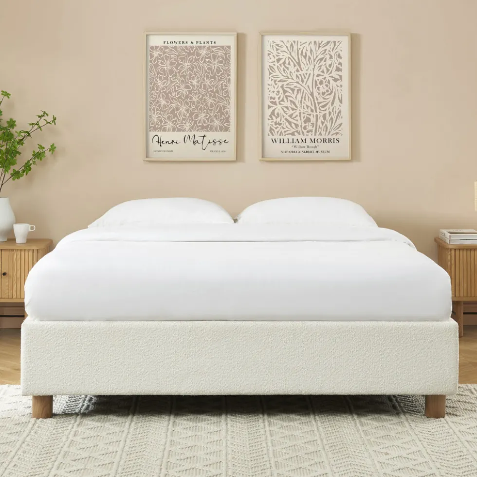 MILLO Lit coffre en tissu bouclette 160x200cm