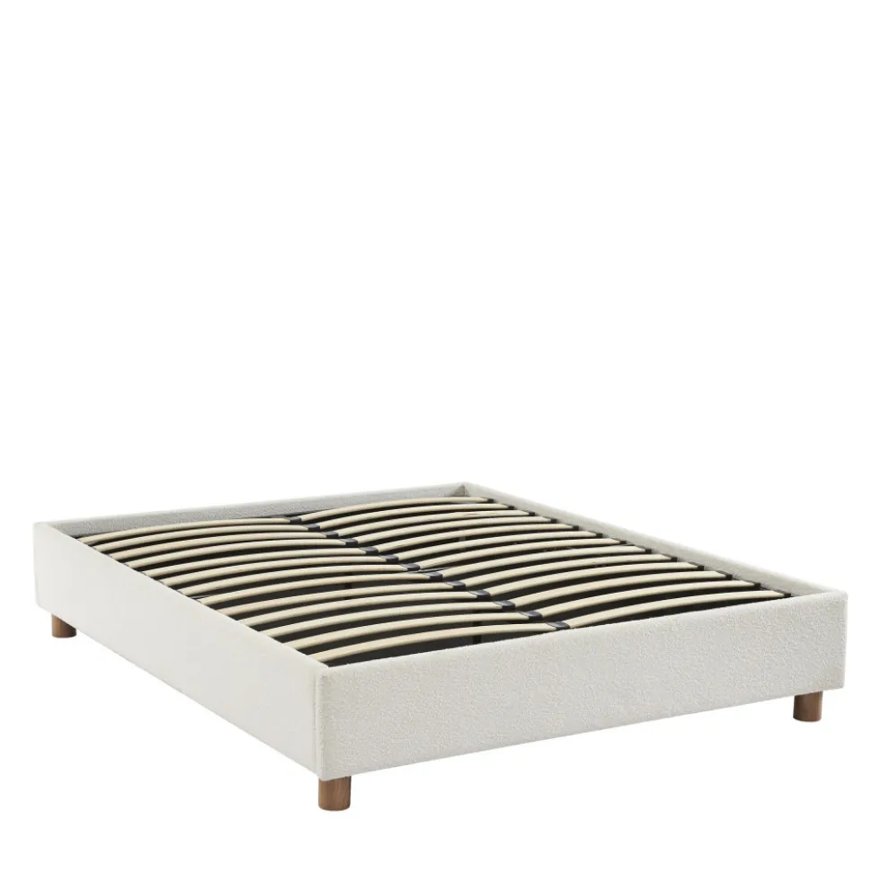 MILLO Lit coffre en tissu bouclette 160x200cm