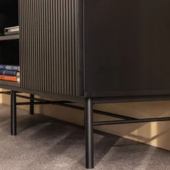 MOLLY Meuble tv 2 portes, 2 niches en bois et métal L150cm