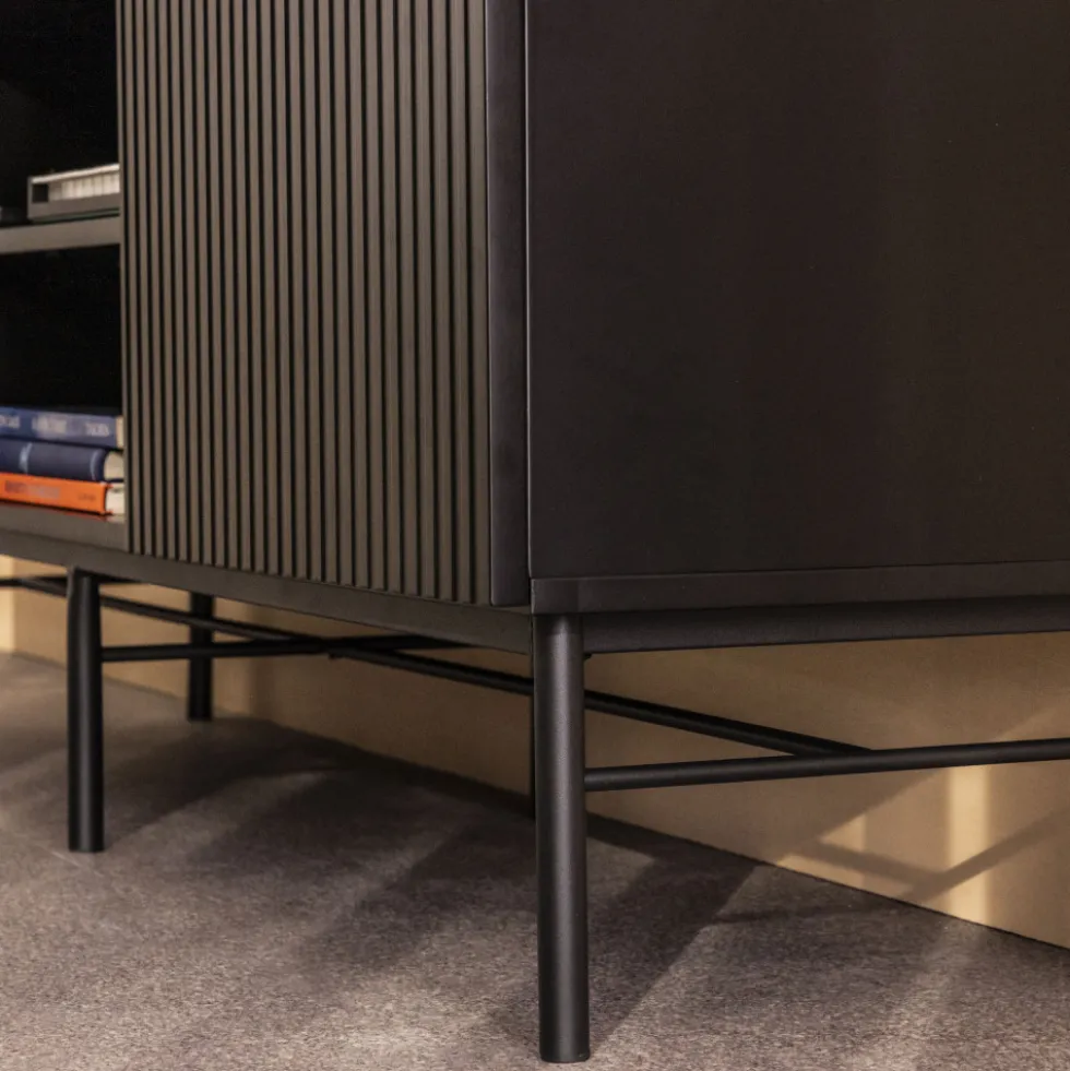MOLLY Meuble tv 2 portes, 2 niches en bois et métal L150cm