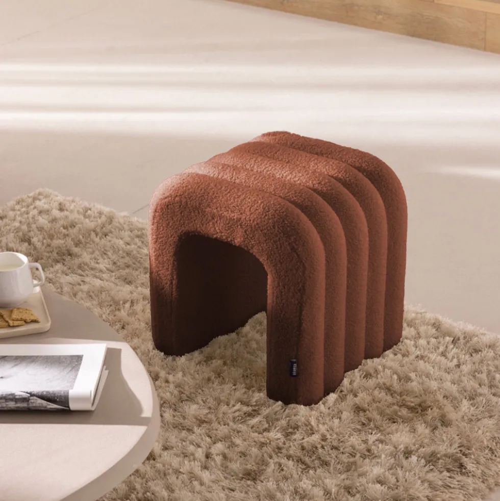 MUI Tabouret rembourré en tissu bouclette