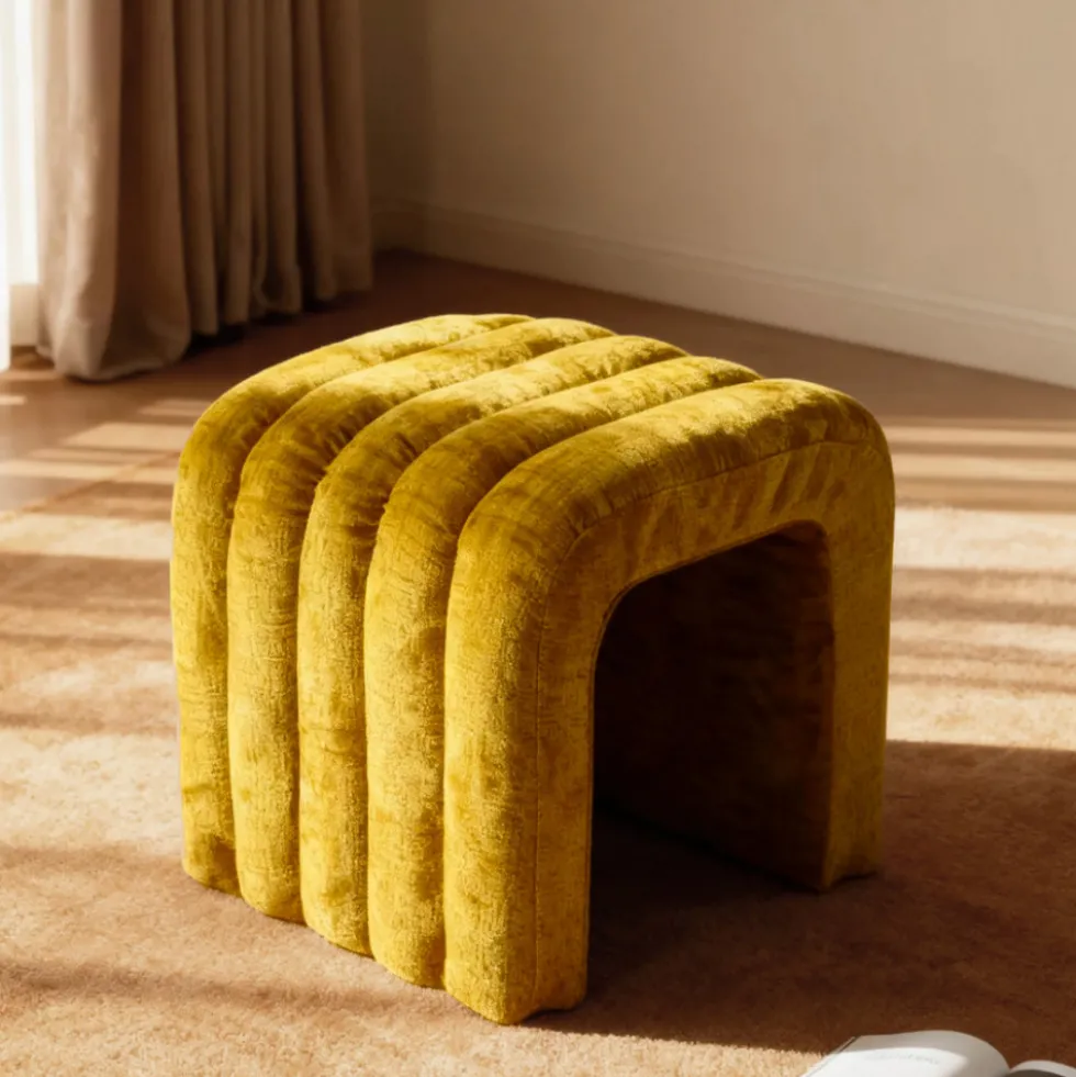 MUI Tabouret rembourré en tissu chenille