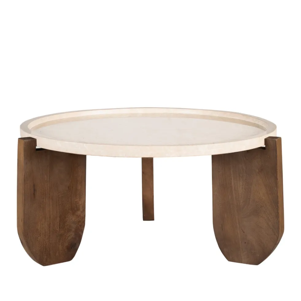 NADOR Table basse en marbre et bois massif ø80cm