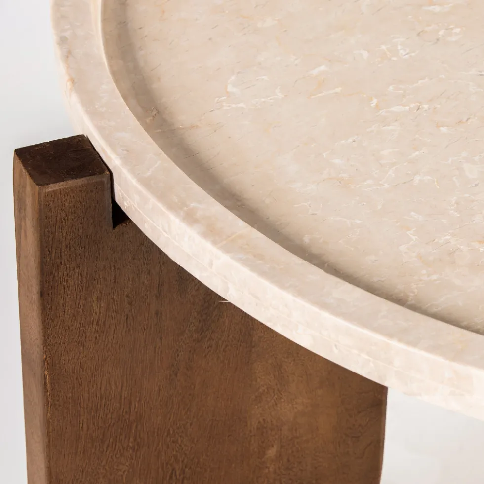 NADOR Table basse en marbre et bois massif ø80cm