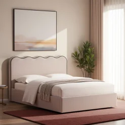 NAGOYA Lit coffre en tissu avec tête de lit ondulée 140x190cm